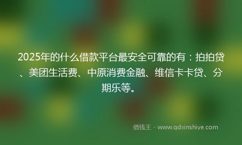 2025年的什么借款平台最安全可靠的有：拍拍贷、美团生活费、中原消费金融、维信卡卡贷、分期乐等。