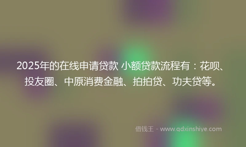 2025年的在线申请贷款 小额贷款流程有：花呗、投友圈、中原消费金融、拍拍贷、功夫贷等。
