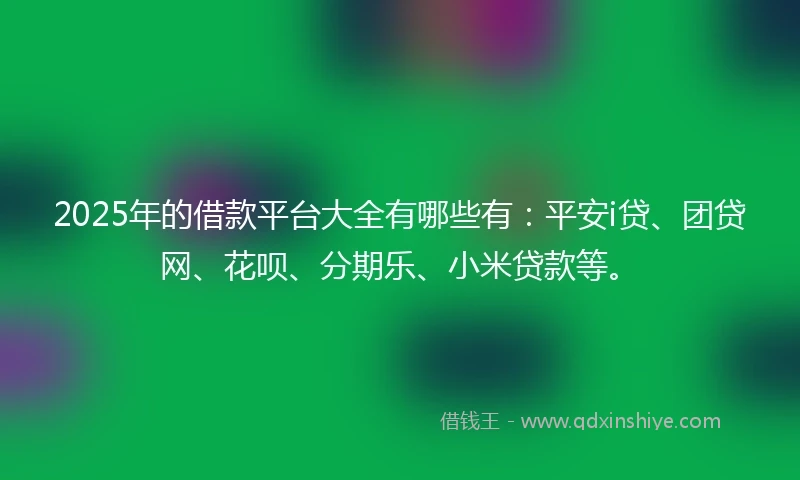 2025年的借款平台大全有哪些有：平安i贷、团贷网、花呗、分期乐、小米贷款等。