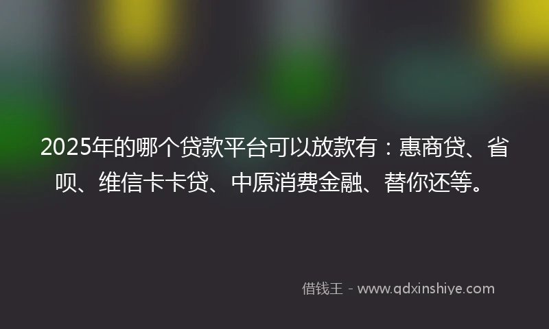 2025年的哪个贷款平台可以放款有：惠商贷、省呗、维信卡卡贷、中原消费金融、替你还等。