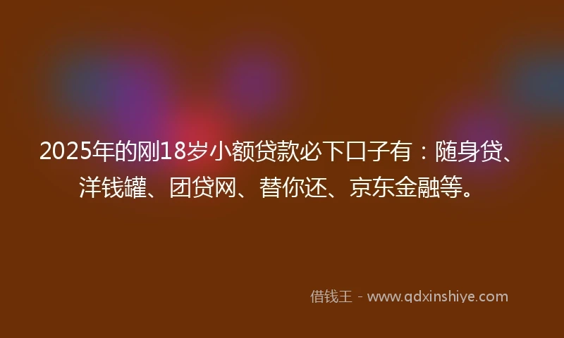 2025年的刚18岁小额贷款必下口子有：随身贷、洋钱罐、团贷网、替你还、京东金融等。