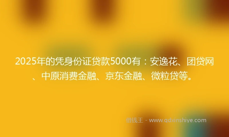 2025年的凭身份证贷款5000有：安逸花、团贷网、中原消费金融、京东金融、微粒贷等。
