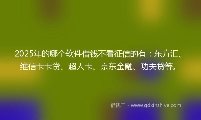 2025年的哪个软件借钱不看征信的有：东方汇、维信卡卡贷、超人卡、京东金融、功夫贷等。