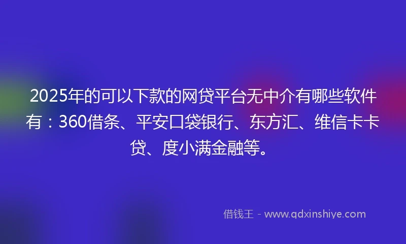 2025年的可以下款的网贷平台无中介有哪些软件有:360借条、平安口袋银行、东方汇、维信卡卡贷、度小满金融等。