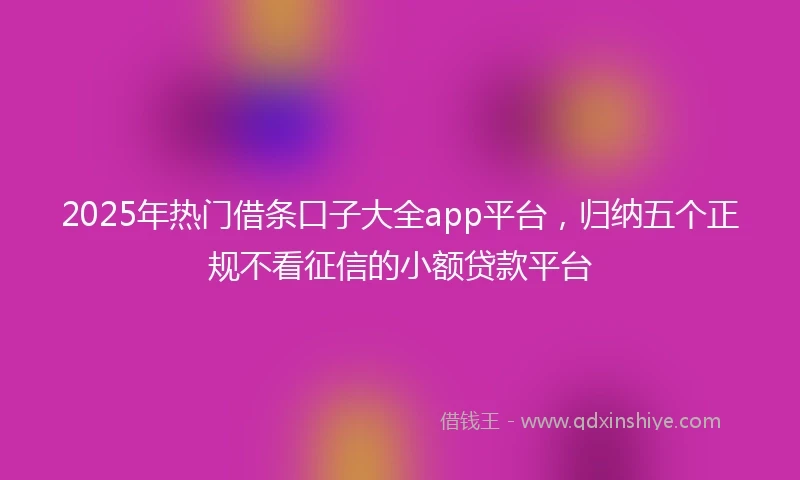 2025年热门借条口子大全app平台，归纳五个正规不看征信的小额贷款平台