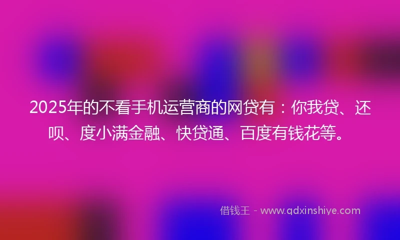 2025年的不看手机运营商的网贷有：你我贷、还呗、度小满金融、快贷通、百度有钱花等。