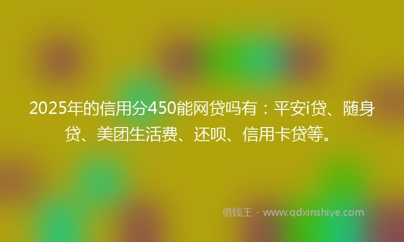 2025年的信用分450能网贷吗有：平安i贷、随身贷、美团生活费、还呗、信用卡贷等。