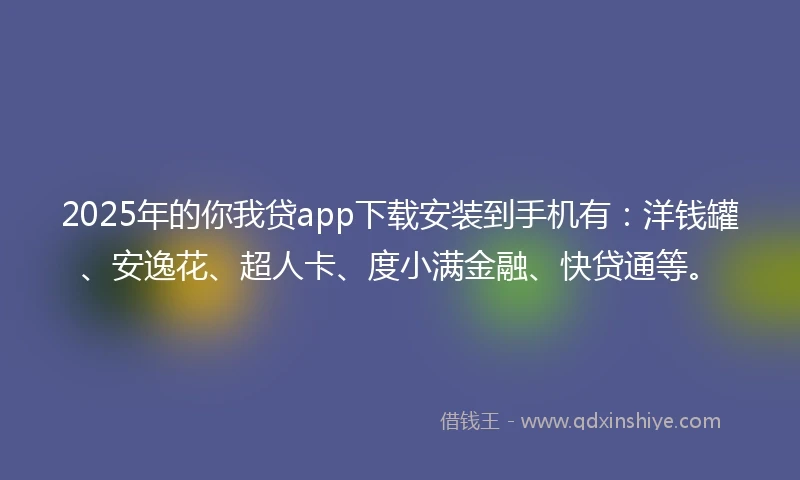2025年的你我贷app下载安装到手机有：洋钱罐、安逸花、超人卡、度小满金融、快贷通等。