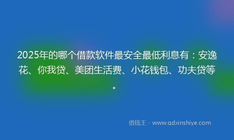 2025年的哪个借款软件最安全最低利息有:安逸花、你我贷、美团生活费、小花钱包、功夫贷等。