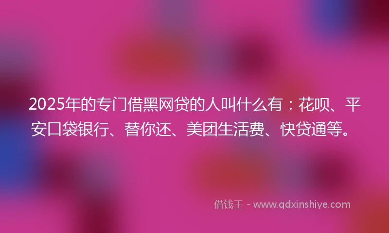 2025年的专门借黑网贷的人叫什么有：花呗、平安口袋银行、替你还、美团生活费、快贷通等。