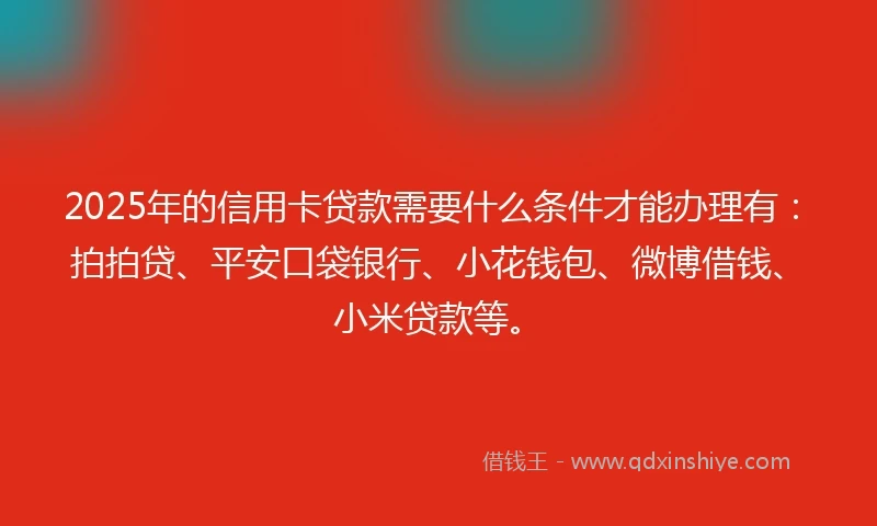 2025年的信用卡贷款需要什么条件才能办理有:拍拍贷、平安口袋银行、小花钱包、微博借钱、小米贷款等。