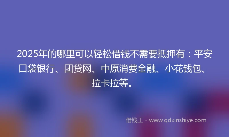 2025年的哪里可以轻松借钱不需要抵押有：平安口袋银行、团贷网、中原消费金融、小花钱包、拉卡拉等。