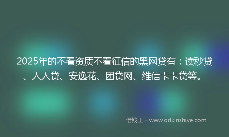 2025年的不看资质不看征信的黑网贷有:读秒贷、人人贷、安逸花、团贷网、维信卡卡贷等。