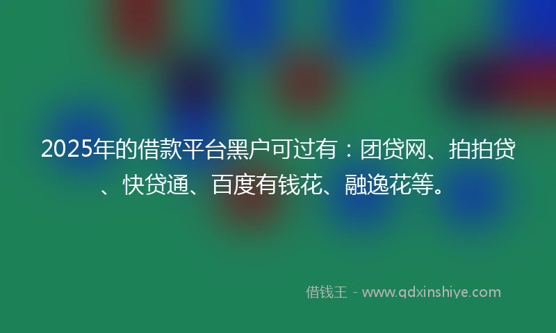 2025年的借款平台黑户可过有：团贷网、拍拍贷、快贷通、百度有钱花、融逸花等。