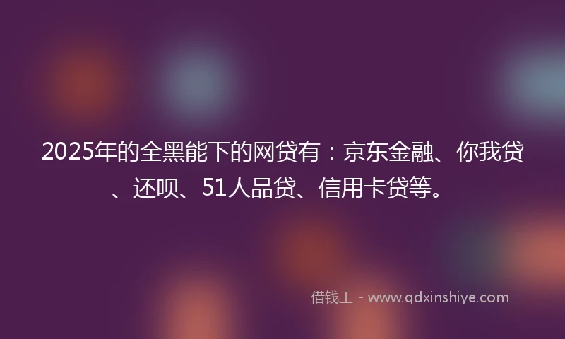 2025年的全黑能下的网贷有：京东金融、你我贷、还呗、51人品贷、信用卡贷等。