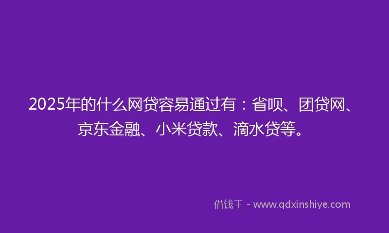 2025年的什么网贷容易通过有：省呗、团贷网、京东金融、小米贷款、滴水贷等。