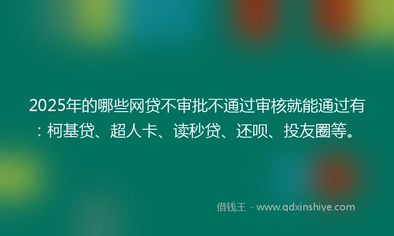 2025年的哪些网贷不审批不通过审核就能通过有：柯基贷、超人卡、读秒贷、还呗、投友圈等。