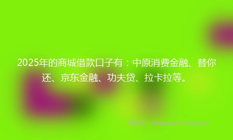 2025年的商城借款口子有：中原消费金融、替你还、京东金融、功夫贷、拉卡拉等。