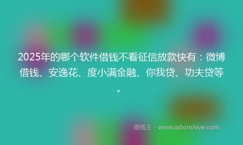 2025年的哪个软件借钱不看征信放款快有：微博借钱、安逸花、度小满金融、你我贷、功夫贷等。