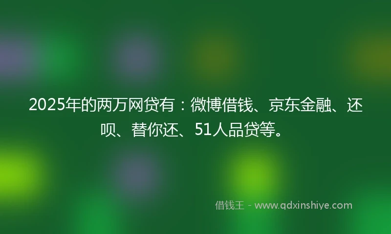 2025年的两万网贷有：微博借钱、京东金融、还呗、替你还、51人品贷等。