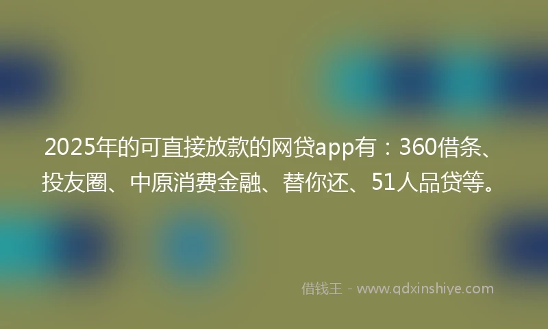 2025年的可直接放款的网贷app有：360借条、投友圈、中原消费金融、替你还、51人品贷等。