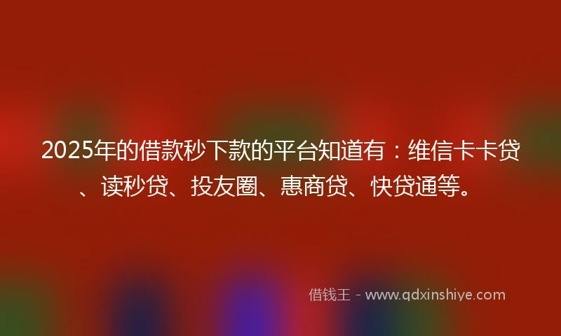 2025年的借款秒下款的平台知道有：维信卡卡贷、读秒贷、投友圈、惠商贷、快贷通等。