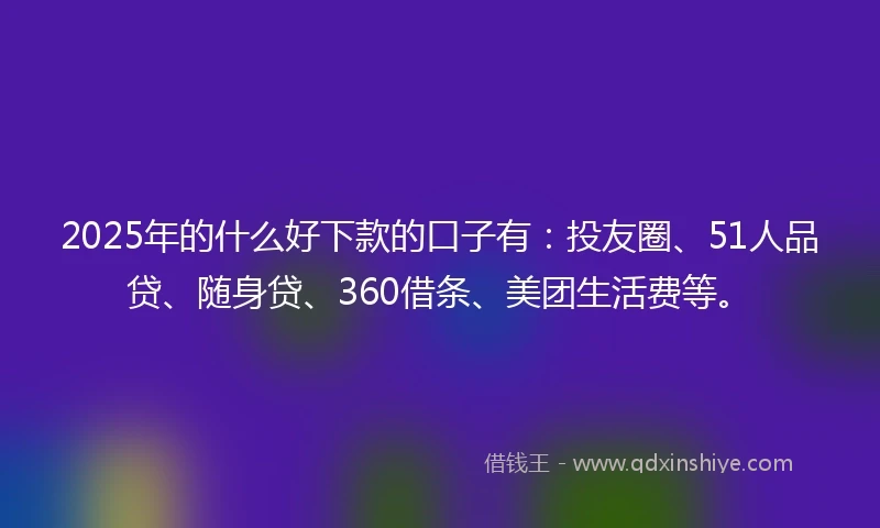 2025年的什么好下款的口子有：投友圈、51人品贷、随身贷、360借条、美团生活费等。