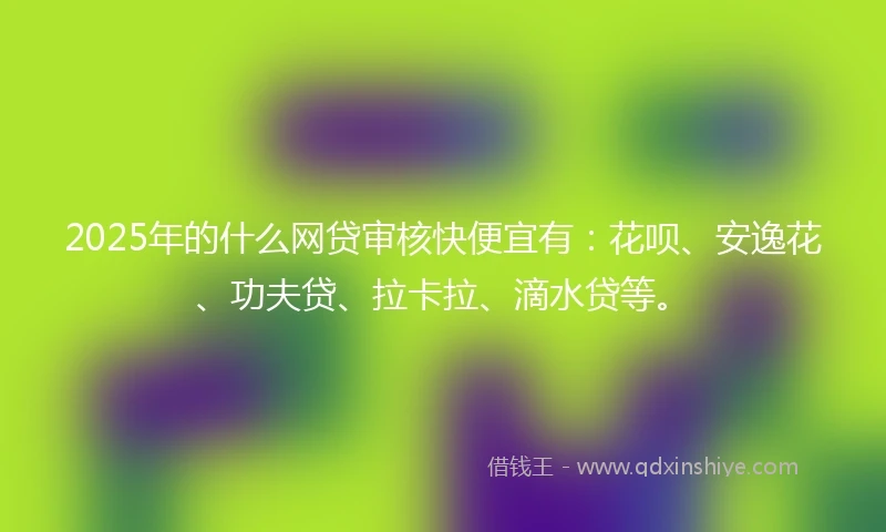 2025年的什么网贷审核快便宜有：花呗、安逸花、功夫贷、拉卡拉、滴水贷等。