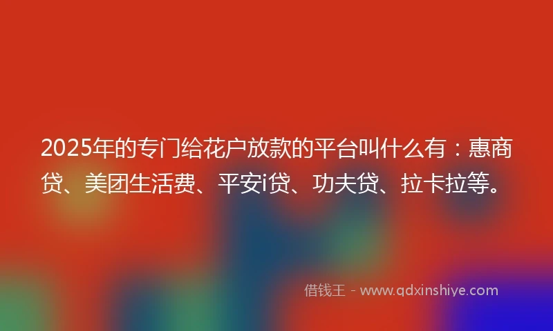 2025年的专门给花户放款的平台叫什么有：惠商贷、美团生活费、平安i贷、功夫贷、拉卡拉等。
