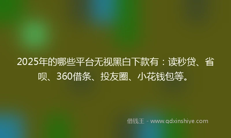 2025年的哪些平台无视黑白下款有：读秒贷、省呗、360借条、投友圈、小花钱包等。