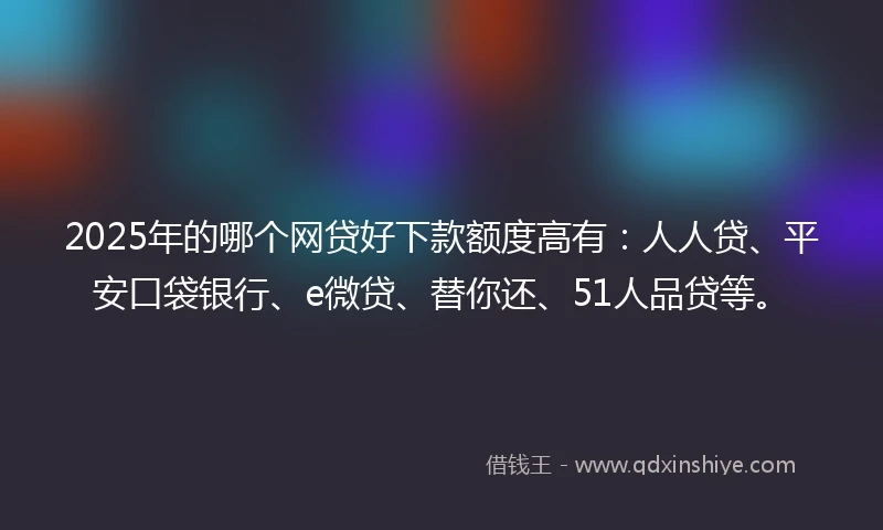 2025年的哪个网贷好下款额度高有：人人贷、平安口袋银行、e微贷、替你还、51人品贷等。