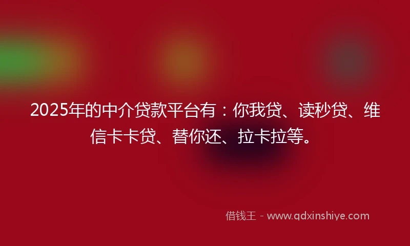 2025年的中介贷款平台有：你我贷、读秒贷、维信卡卡贷、替你还、拉卡拉等。