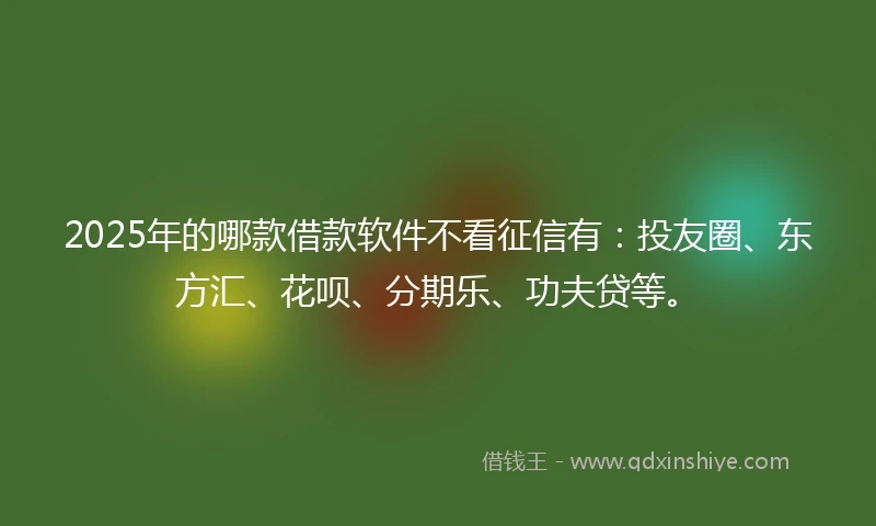 2025年的哪款借款软件不看征信有：投友圈、东方汇、花呗、分期乐、功夫贷等。