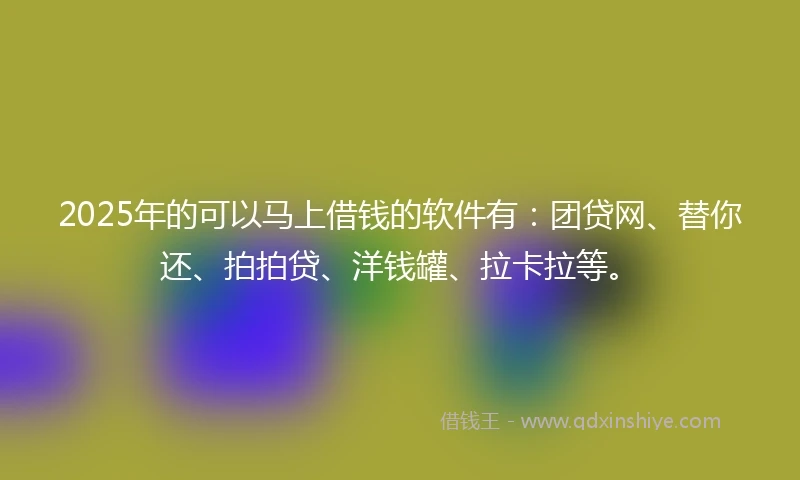 2025年的可以马上借钱的软件有：团贷网、替你还、拍拍贷、洋钱罐、拉卡拉等。