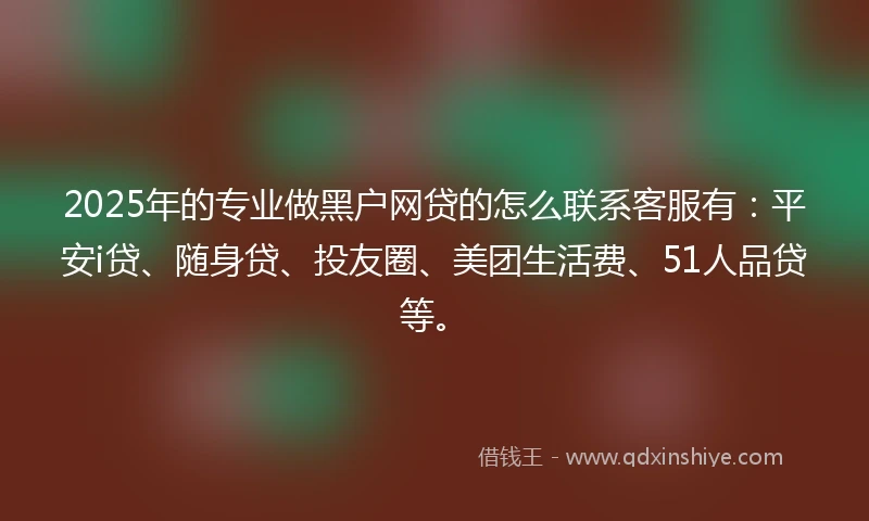 2025年的专业做黑户网贷的怎么联系客服有：平安i贷、随身贷、投友圈、美团生活费、51人品贷等。