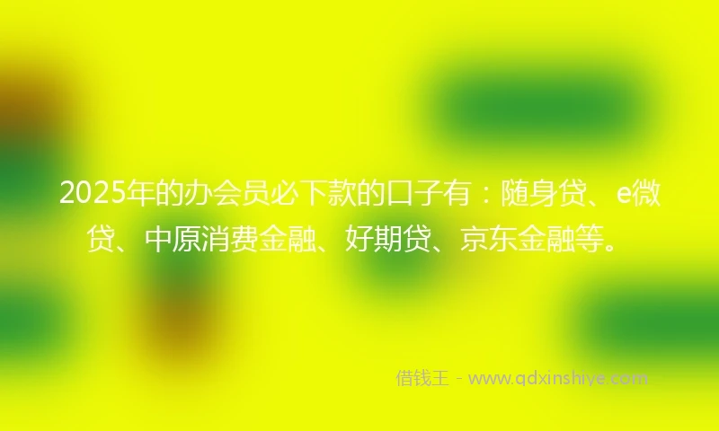 2025年的办会员必下款的口子有：随身贷、e微贷、中原消费金融、好期贷、京东金融等。