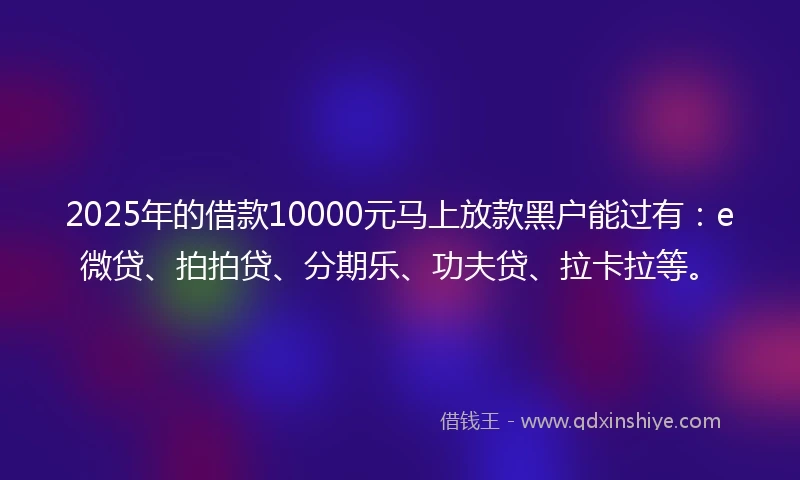 2025年的借款10000元马上放款黑户能过有：e微贷、拍拍贷、分期乐、功夫贷、拉卡拉等。