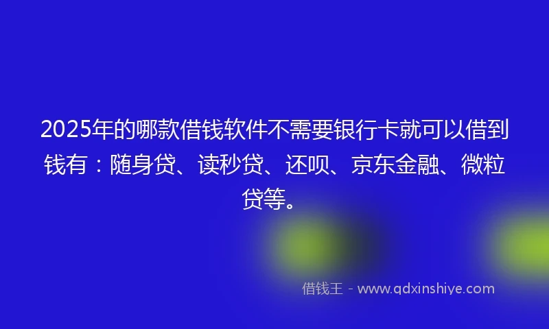 2025年的哪款借钱软件不需要银行卡就可以借到钱有：随身贷、读秒贷、还呗、京东金融、微粒贷等。