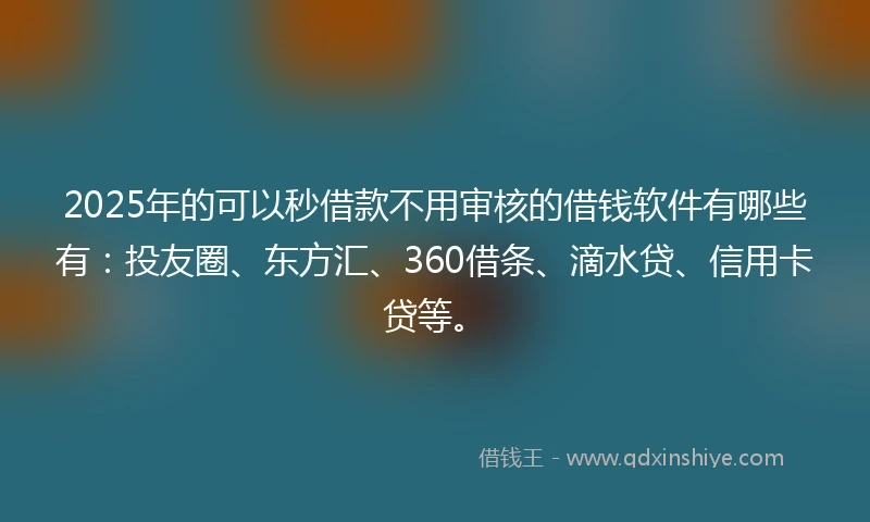 2025年的可以秒借款不用审核的借钱软件有哪些有：投友圈、东方汇、360借条、滴水贷、信用卡贷等。
