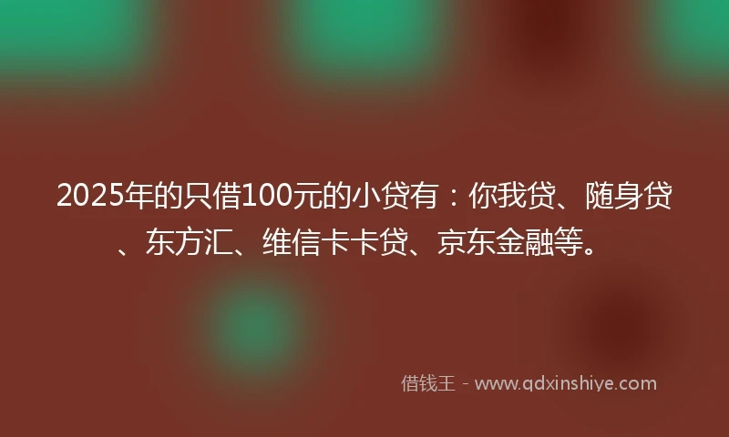 2025年的只借100元的小贷有：你我贷、随身贷、东方汇、维信卡卡贷、京东金融等。