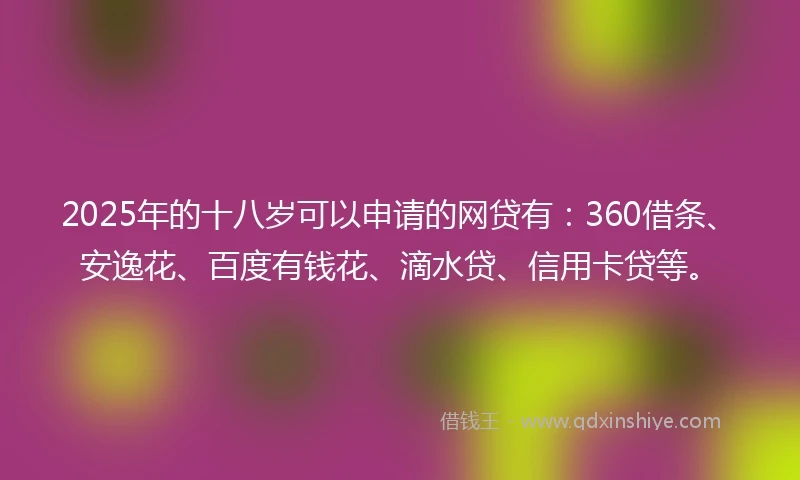 2025年的十八岁可以申请的网贷有：360借条、安逸花、百度有钱花、滴水贷、信用卡贷等。