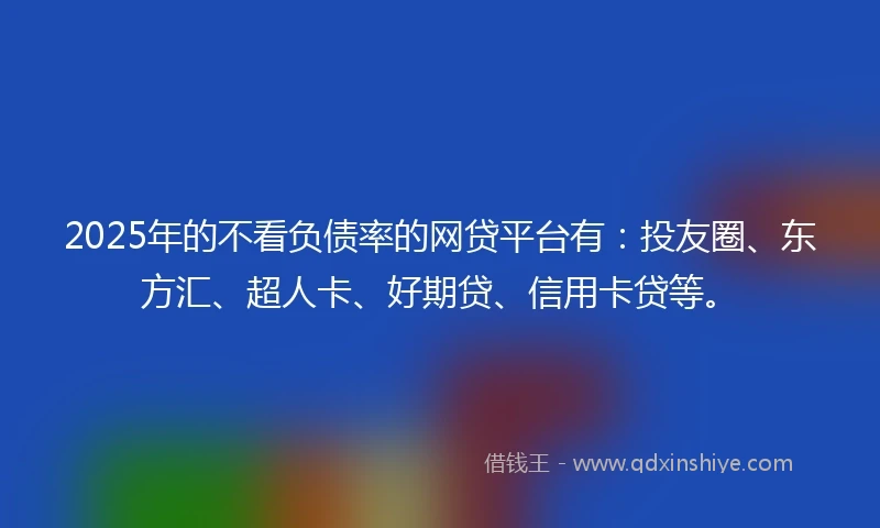 2025年的不看负债率的网贷平台有：投友圈、东方汇、超人卡、好期贷、信用卡贷等。