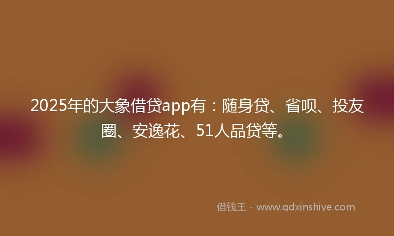 2025年的大象借贷app有：随身贷、省呗、投友圈、安逸花、51人品贷等。