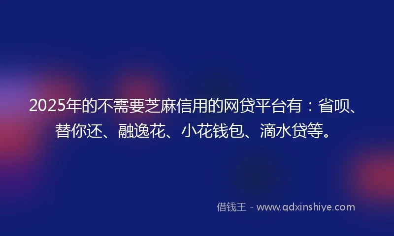2025年的不需要芝麻信用的网贷平台有：省呗、替你还、融逸花、小花钱包、滴水贷等。