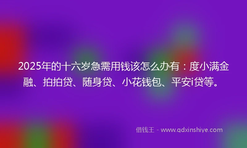 2025年的十六岁急需用钱该怎么办有：度小满金融、拍拍贷、随身贷、小花钱包、平安i贷等。