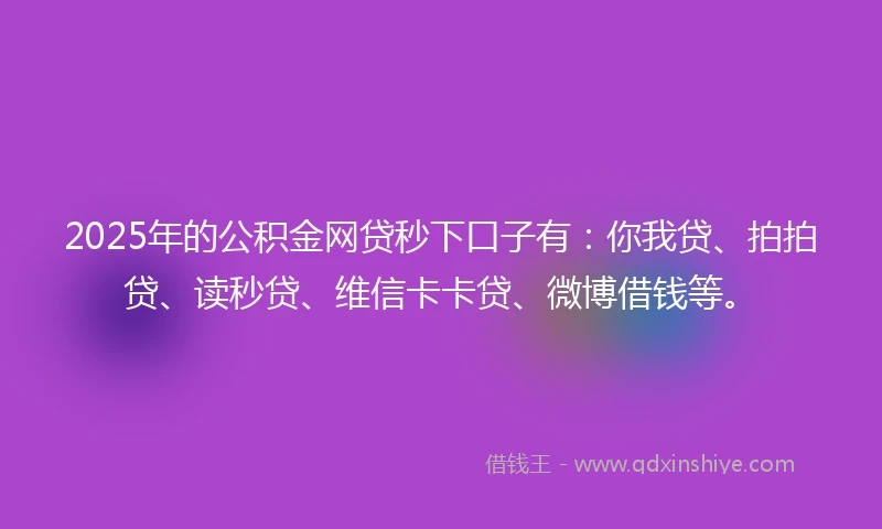 2025年的公积金网贷秒下口子有：你我贷、拍拍贷、读秒贷、维信卡卡贷、微博借钱等。