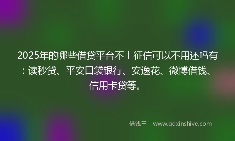 2025年的哪些借贷平台不上征信可以不用还吗有：读秒贷、平安口袋银行、安逸花、微博借钱、信用卡贷等。