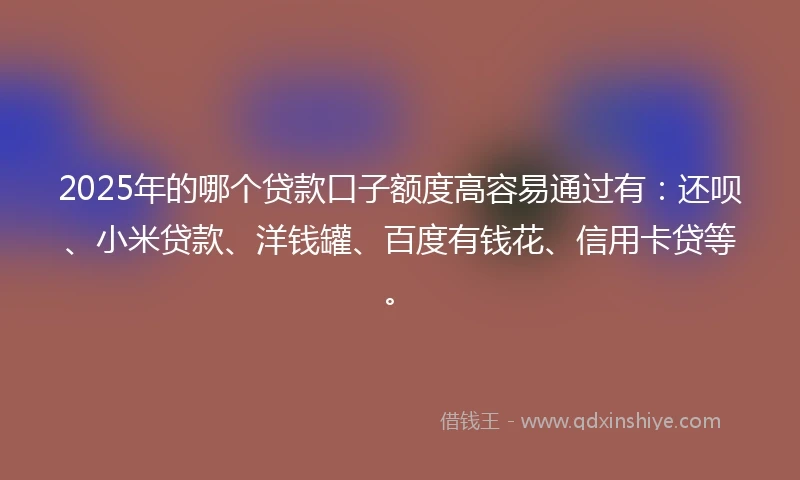2025年的哪个贷款口子额度高容易通过有：还呗、小米贷款、洋钱罐、百度有钱花、信用卡贷等。
