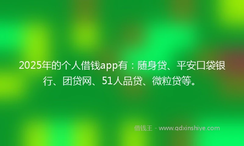 2025年的个人借钱app有:随身贷、平安口袋银行、团贷网、51人品贷、微粒贷等。