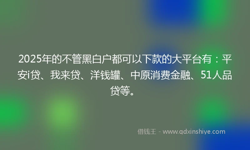 2025年的不管黑白户都可以下款的大平台有：平安i贷、我来贷、洋钱罐、中原消费金融、51人品贷等。